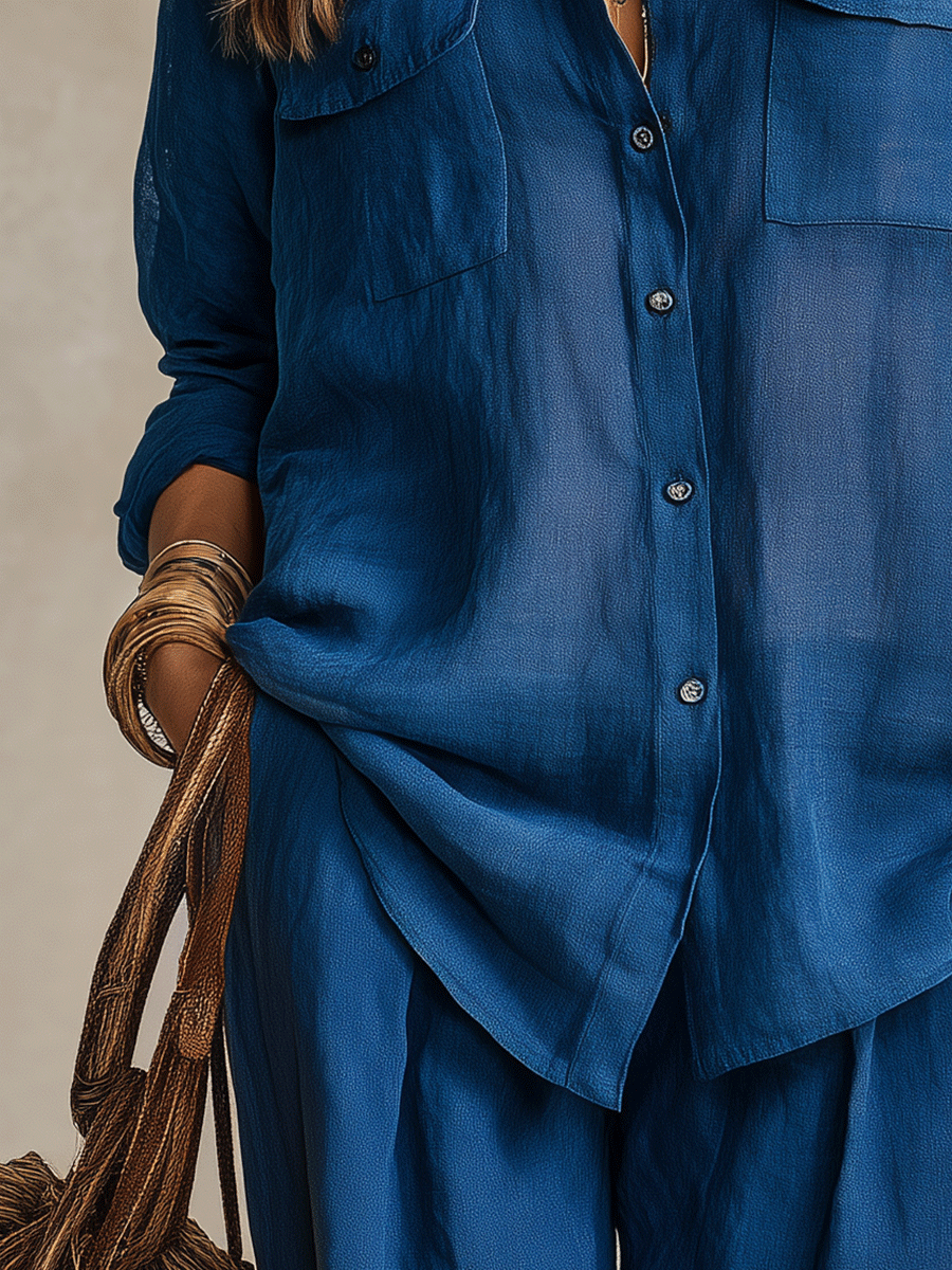 Violet | Bohemian Indigo Quiet Ease Button-Down Linen