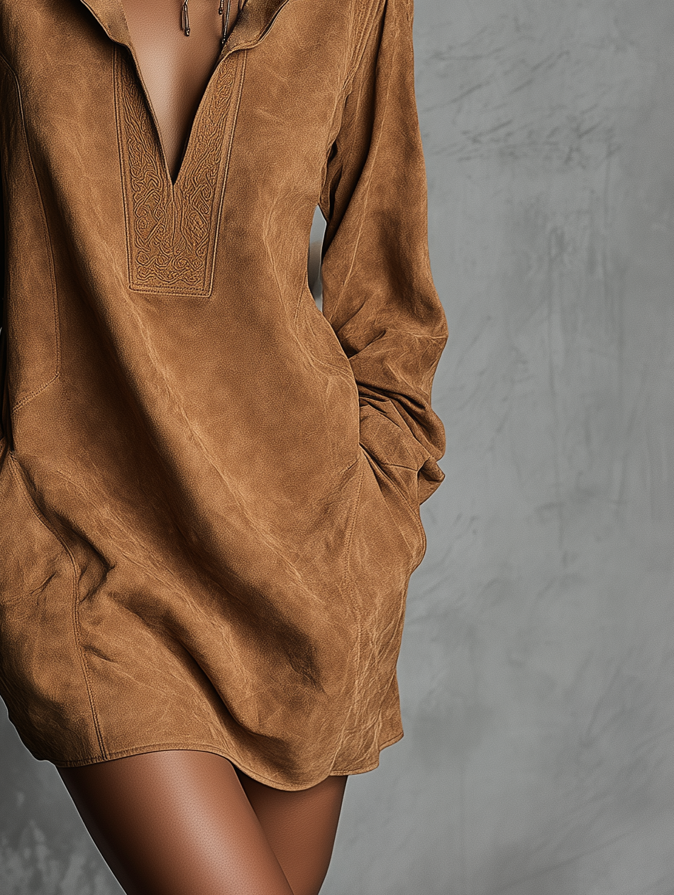 Nadia | V-neck Suede Embossed Long-sleeved