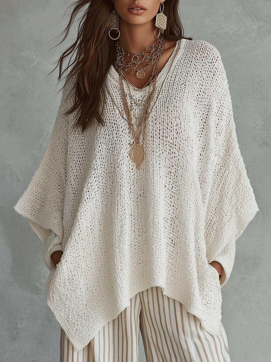 Katherine | Effortless Neutral Bohemian Pullover Knit Top