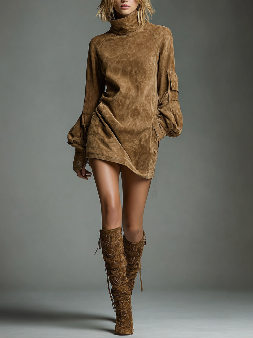 Ingrid | Vintage Loose Suede Turtleneck