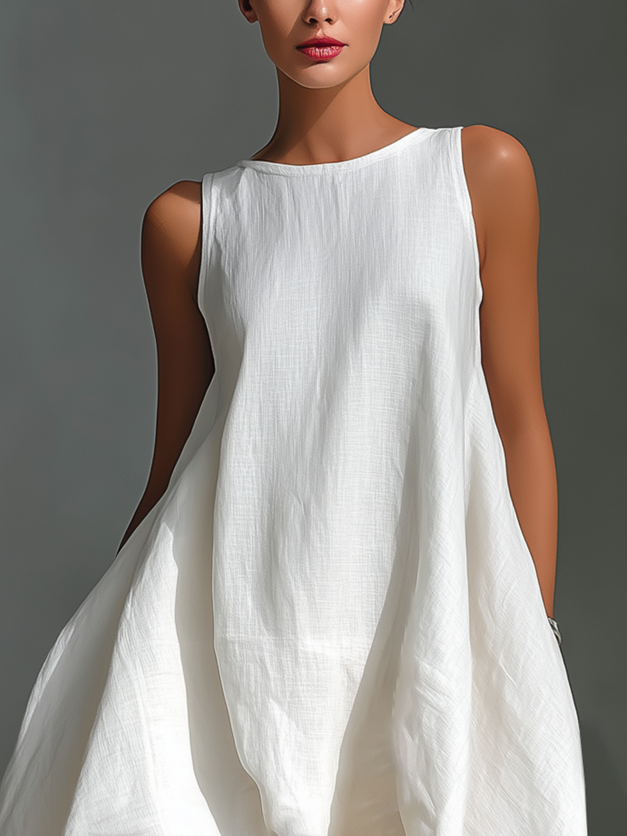 Avery | White Linen Fabric Sleeveless