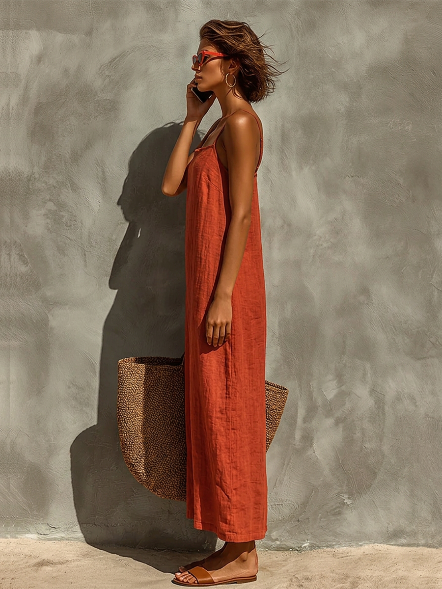 Agatha | Red Cotton Dress Spaghetti