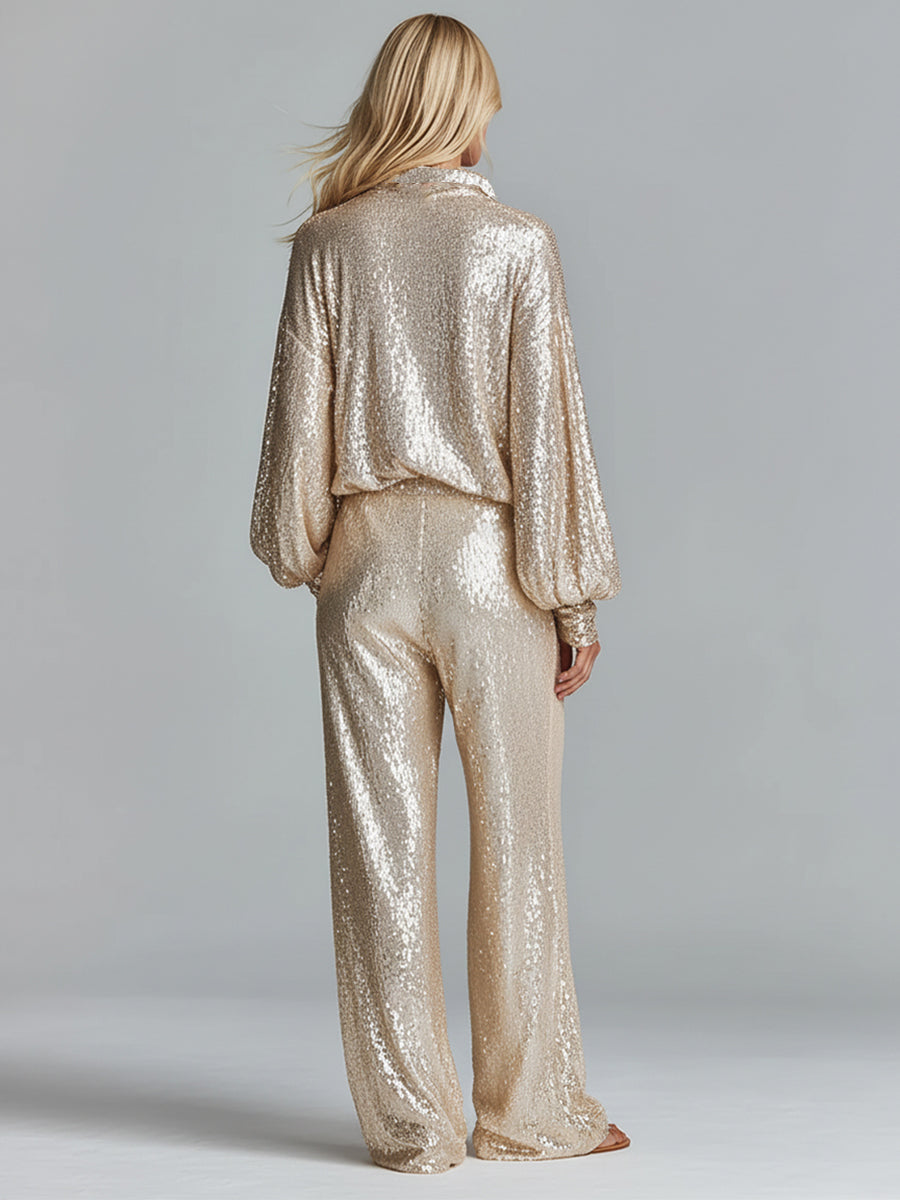 Pam | Gold Glamorous Sequin Collared