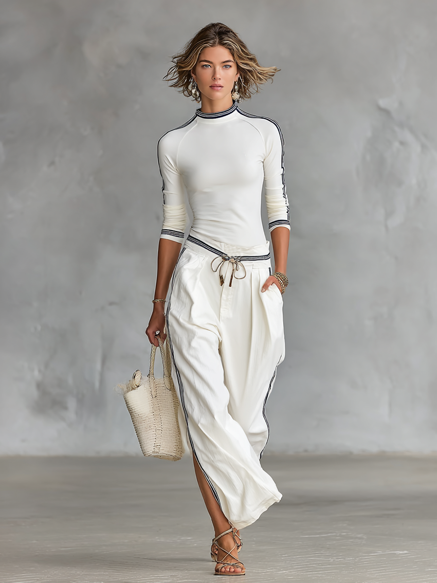 Coral | Sports Half-high-neck Long-sleeved T-shirt