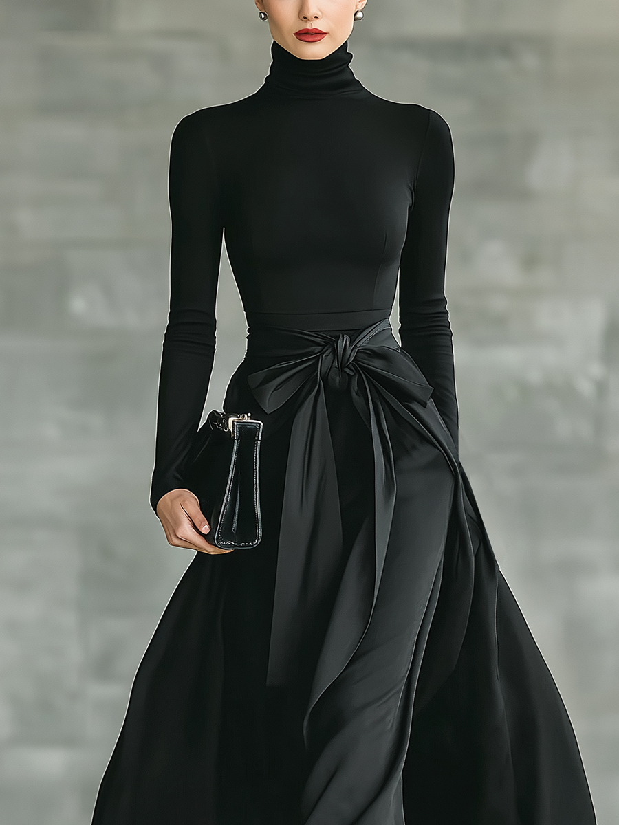 Emma | Black High-Neck High-Stretch Knitted
