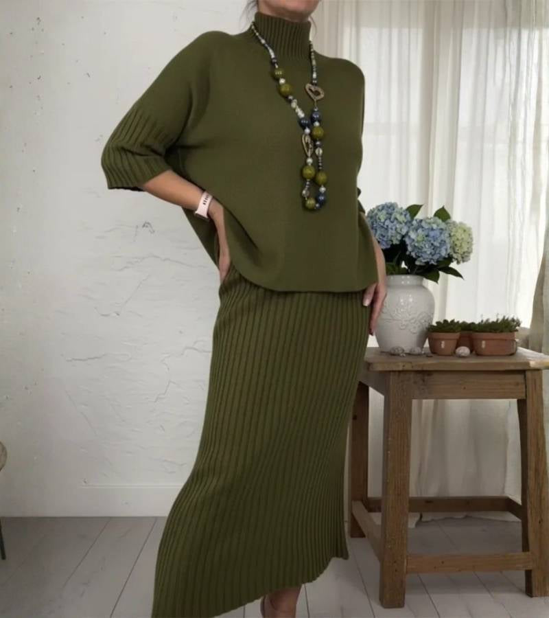 Debora | Knit Ensemble with Ribbed Midi Skirt