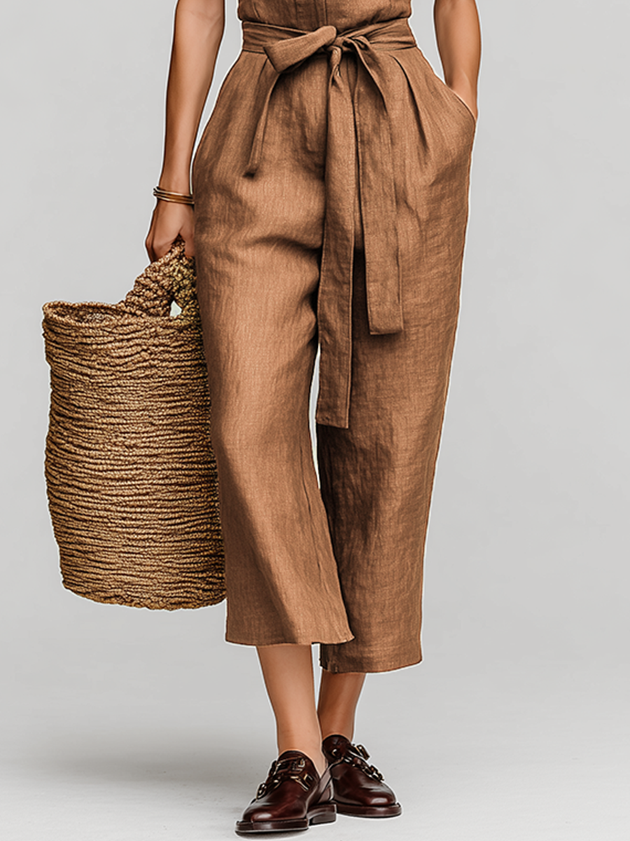 Lara | Tobacco Brown Linen Jumpsuit