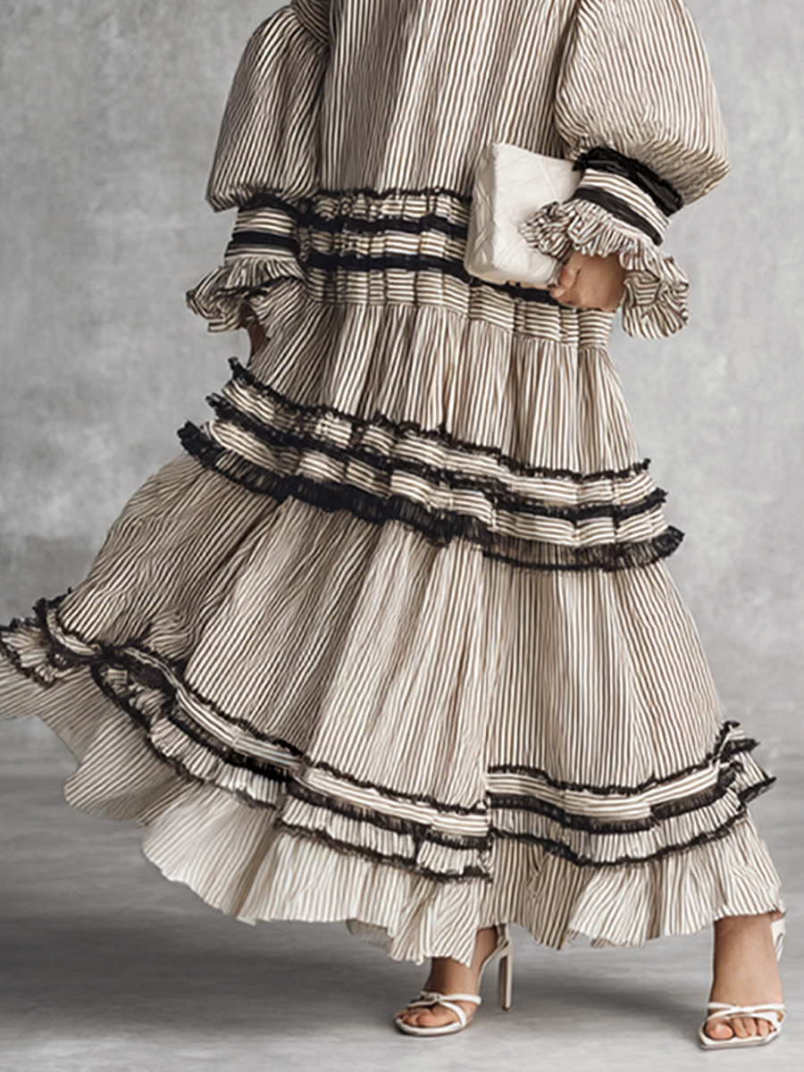 Aria | Boho Striped Ruffle Tiered