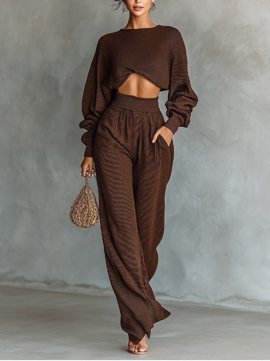 Una | Coffee-colored Short Top Wide-leg