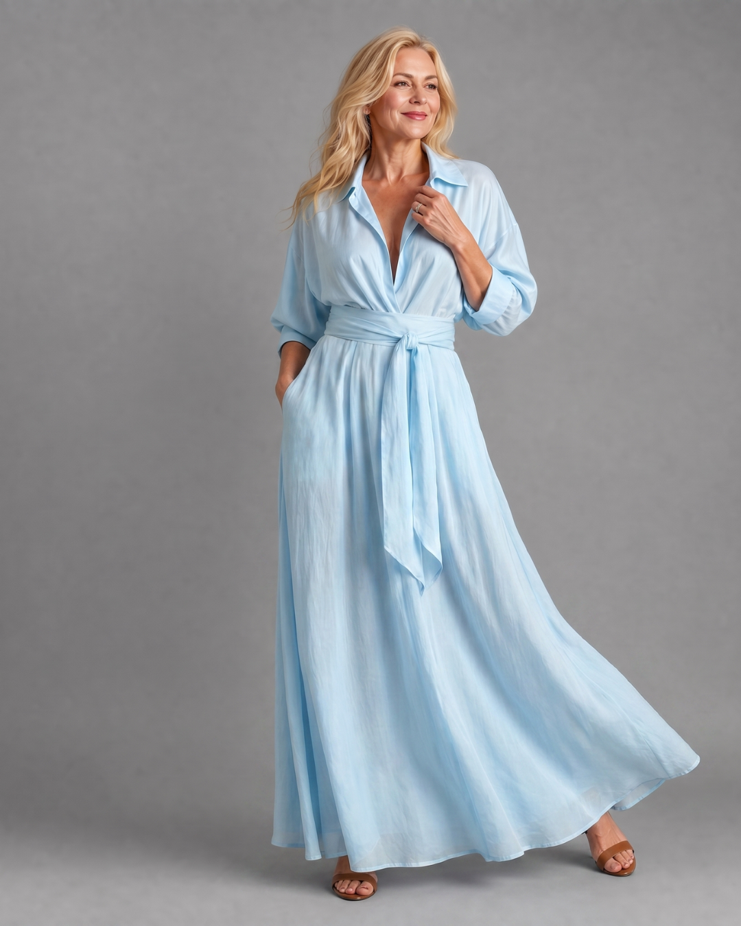 ZELITH | Belted Midi Dress with Collar