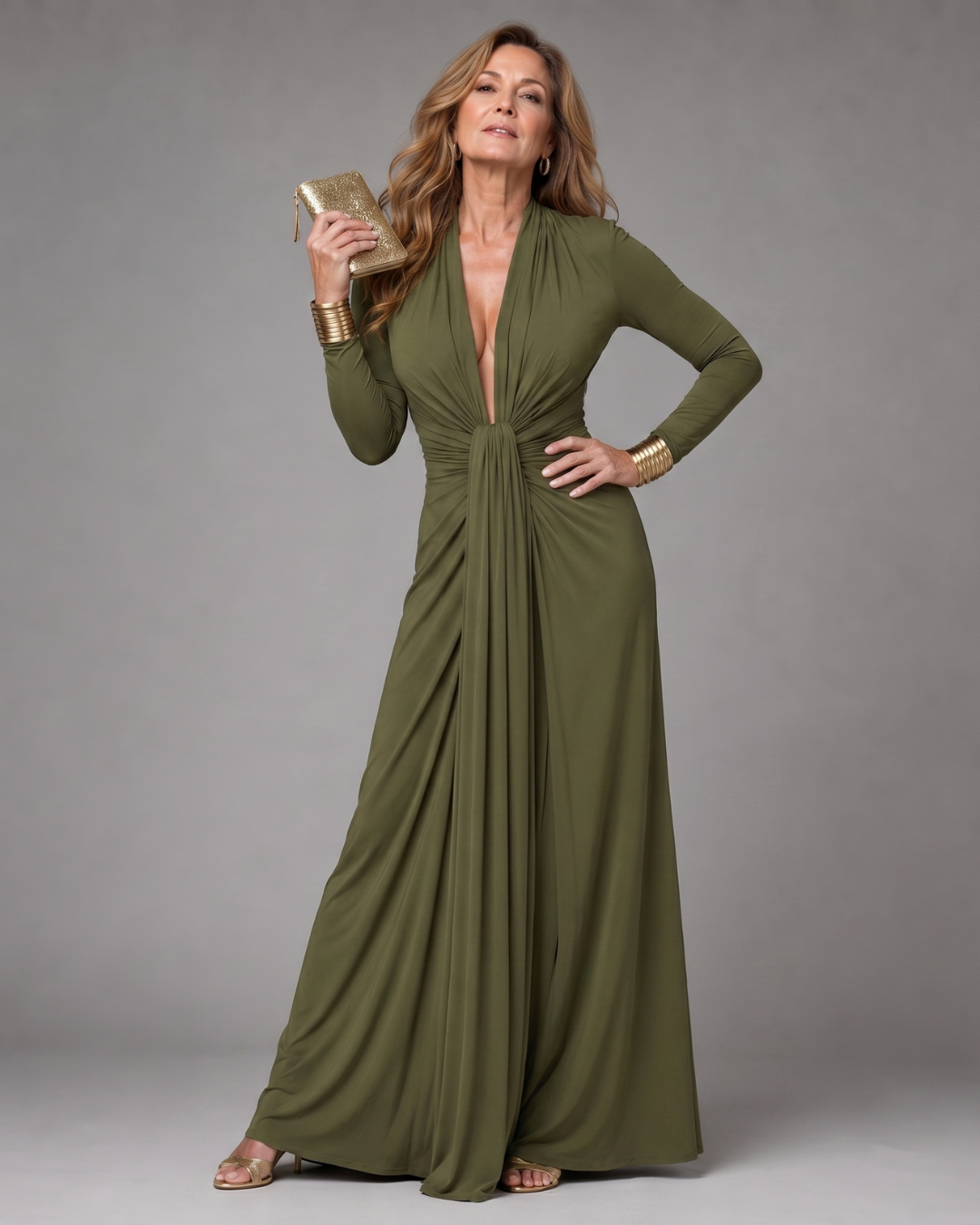 VIMMER | Deep V-Neck Maxi Dress