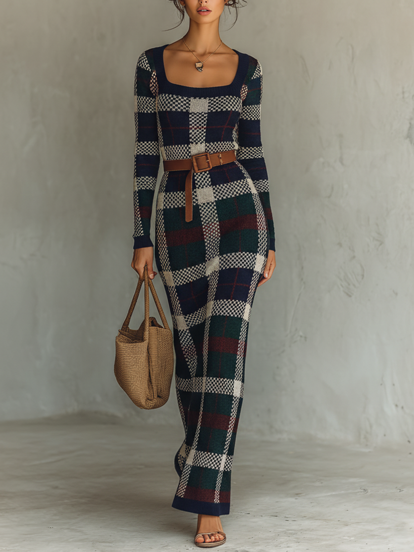 Giselle | Check Knit Belted Square