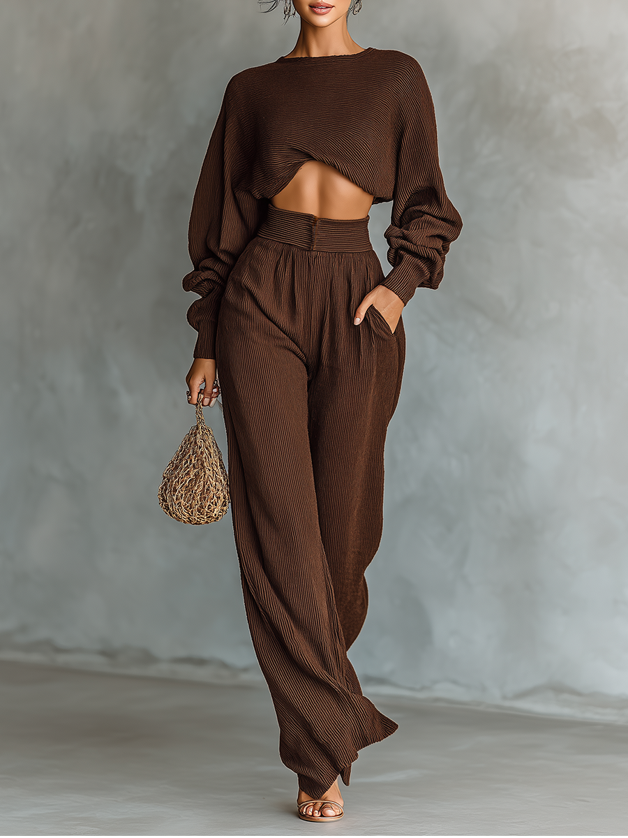 Una | Coffee-colored Short Top Wide-leg