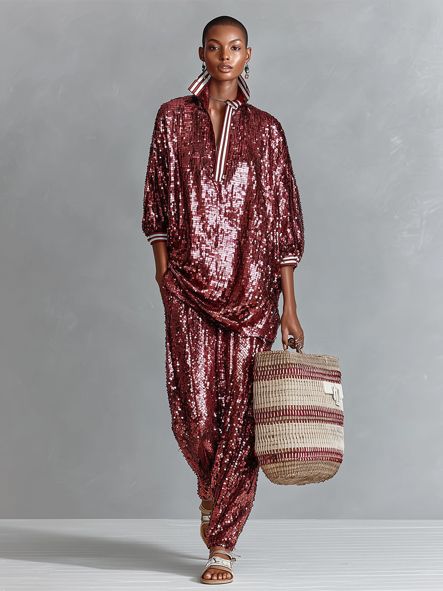 Phoebe | Burgundy Glamorous Sequin Striped
