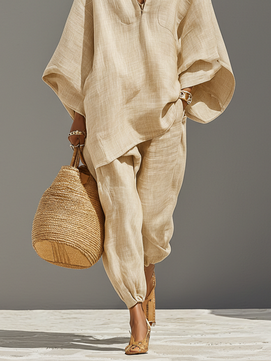 Arabella | Neutral Linen Set Asymmetric