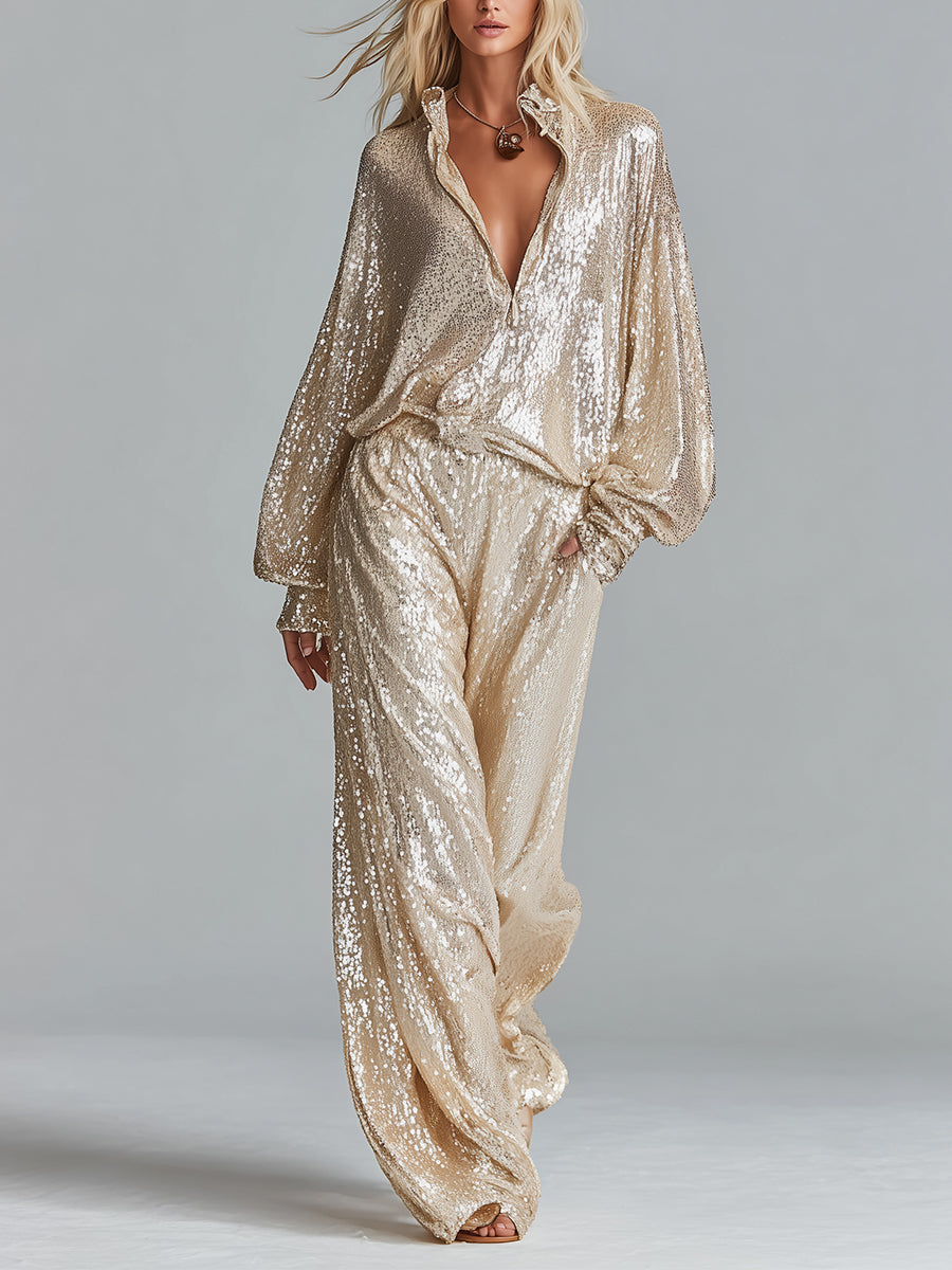 Pam | Gold Glamorous Sequin Collared