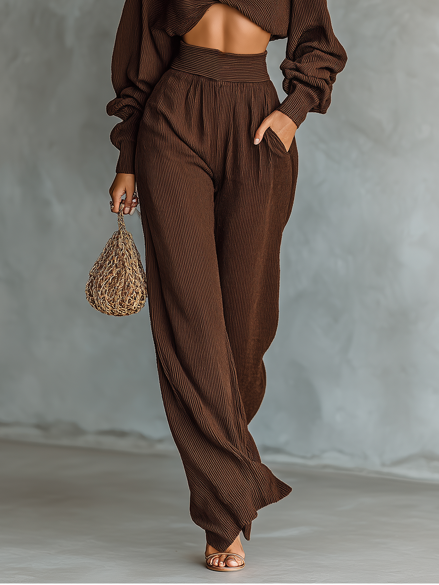 Una | Coffee-colored Short Top Wide-leg