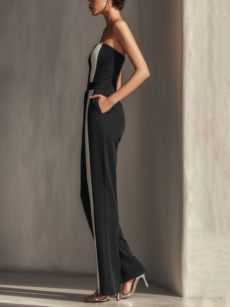 Julia | Black Strapless Jumpsuit Contrast