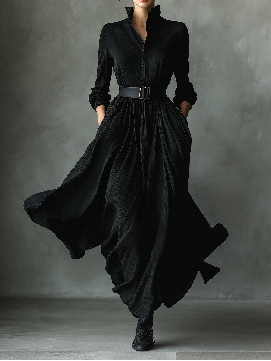 Zara | Black Blend Textured Pleated