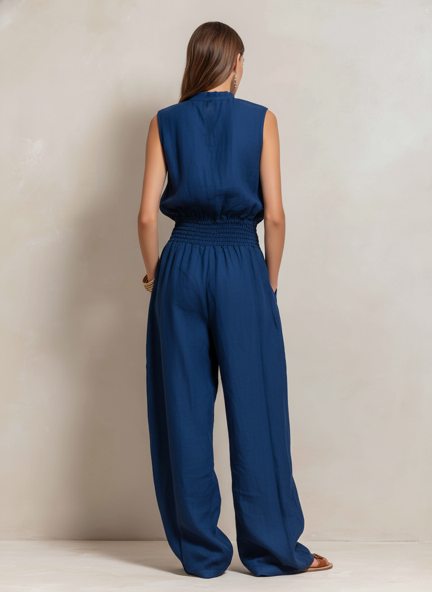 Katie | Elegant Dark Blue Cotton-Linen