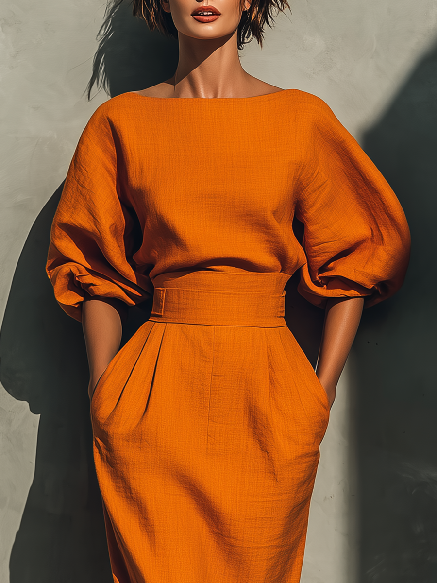 Eva | Orange Mid-sleeve Top Midi