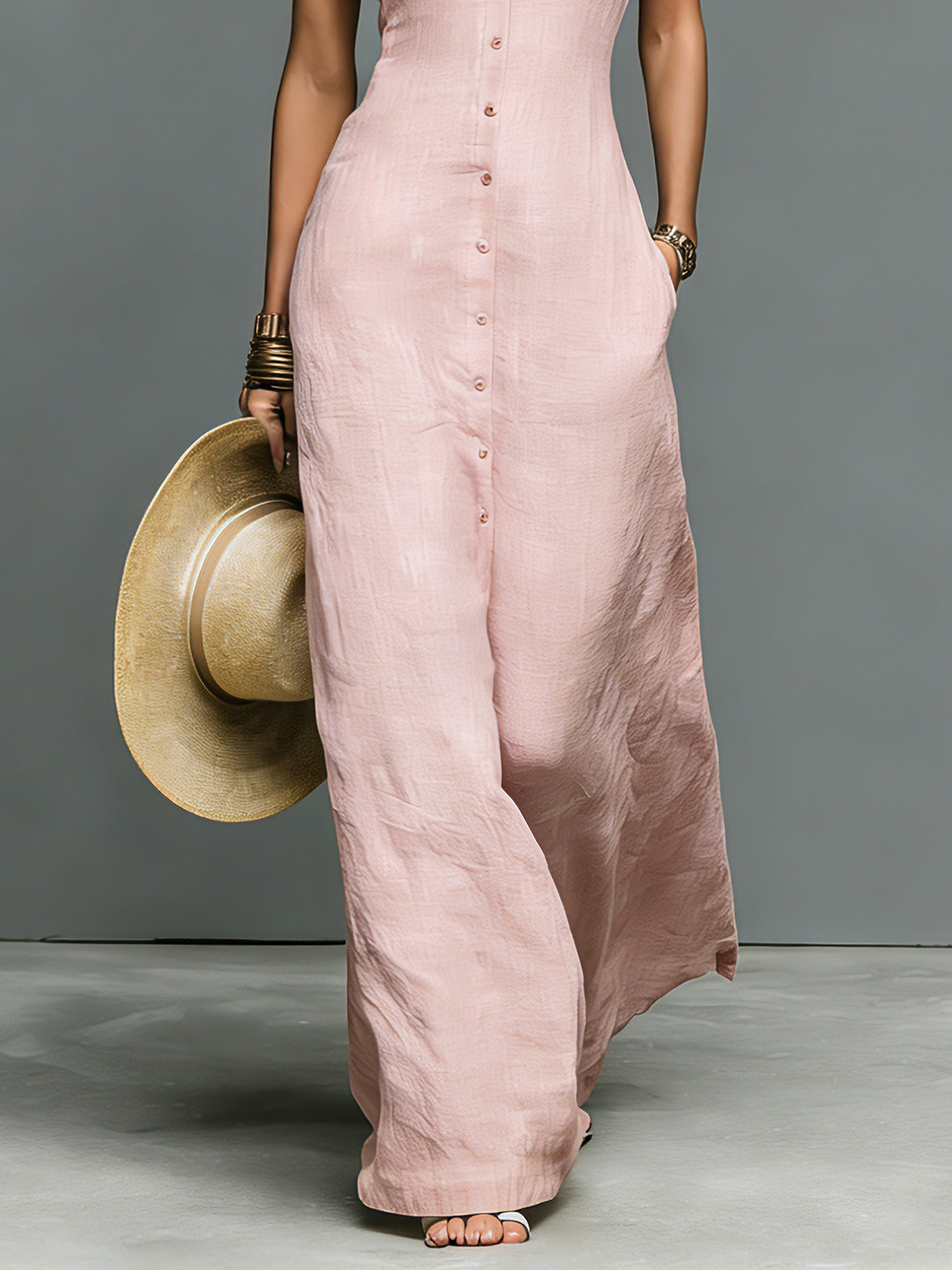 Bree | Linen-Blend Stand-Collar Single-Breasted Sleeveless
