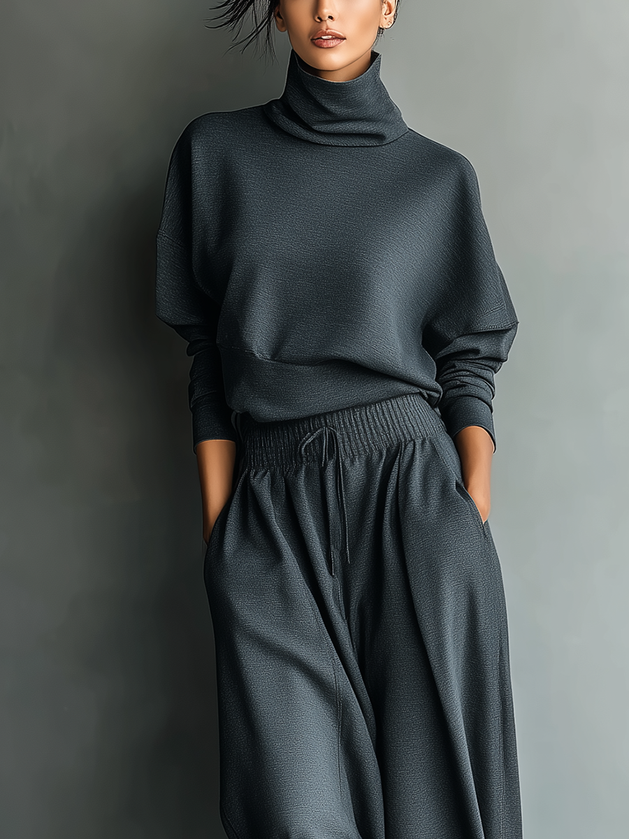 Camille | Charcoal Knit Fabric Turtleneck