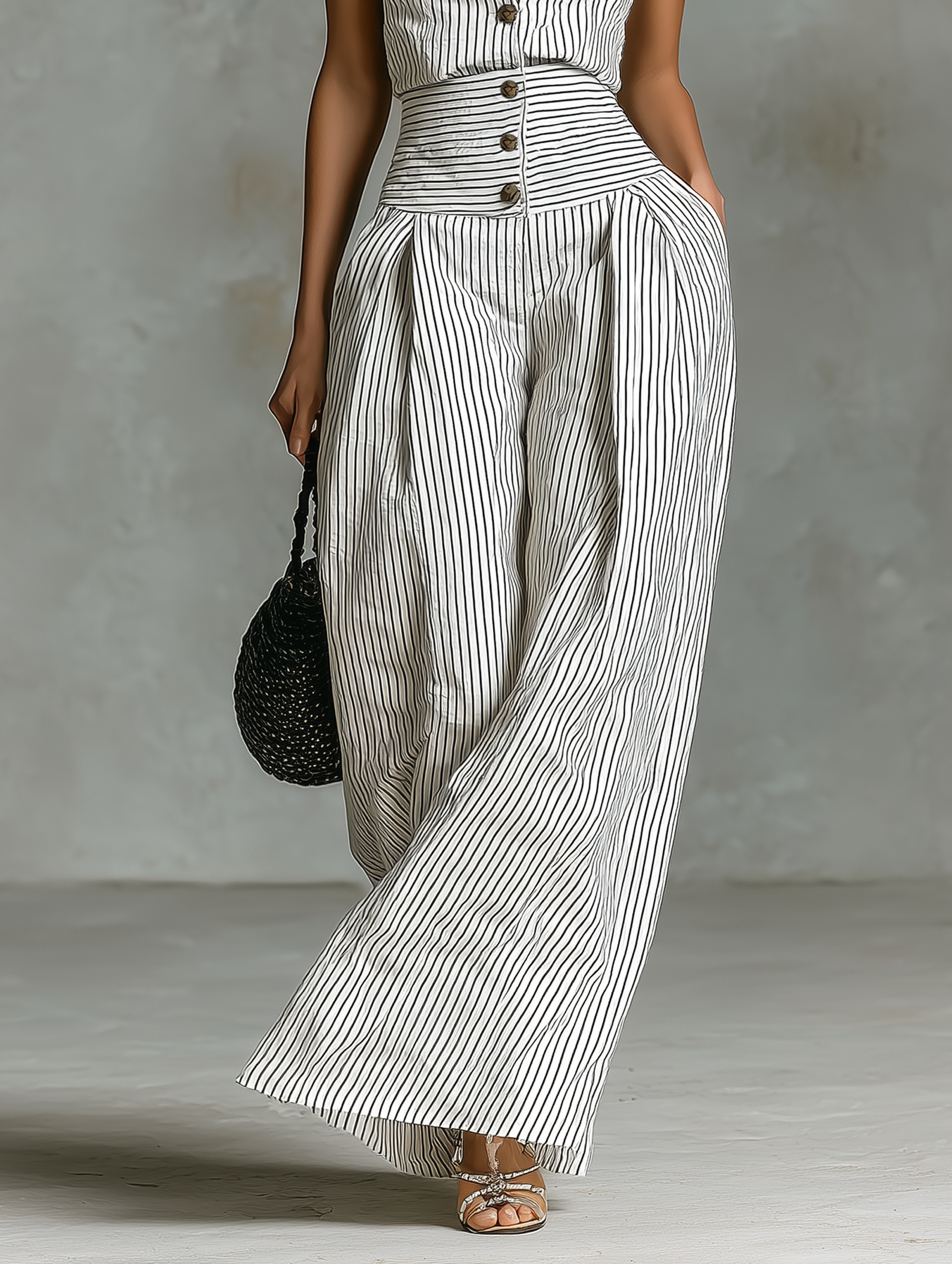 Kay | Striped Linen Sleeveless Single-Breasted