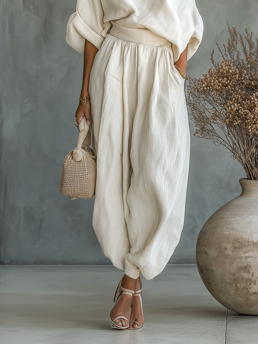 Alana | Off-white Linen Off-shoulder Loose