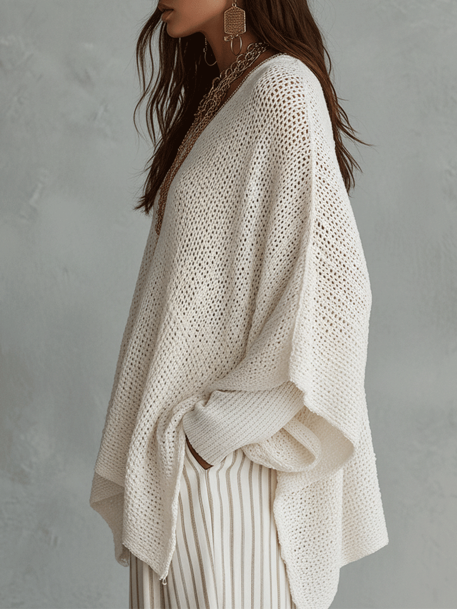Katherine | Effortless Neutral Bohemian Pullover Knit Top