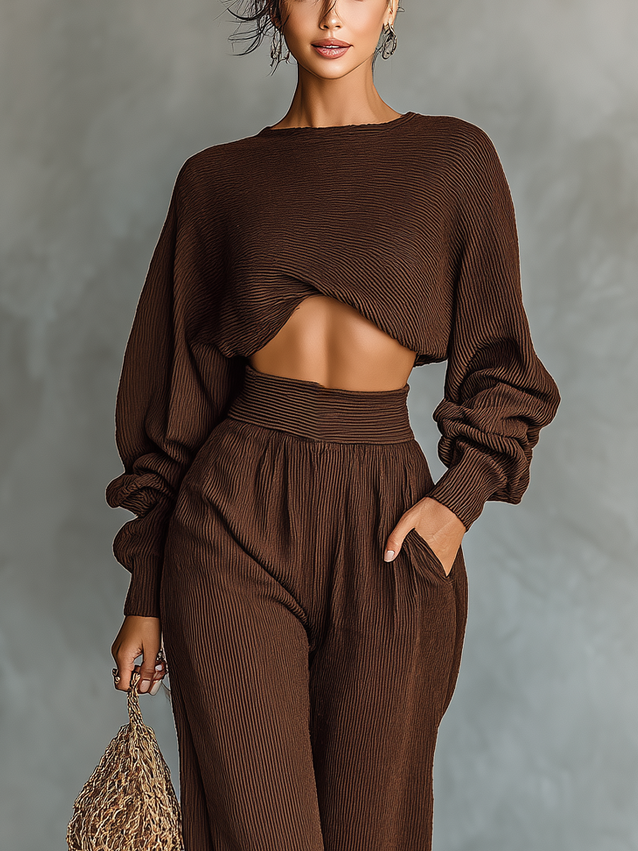 Una | Coffee-colored Short Top Wide-leg
