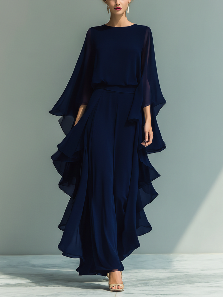 Dawn | Navy Blue Chiffon Top