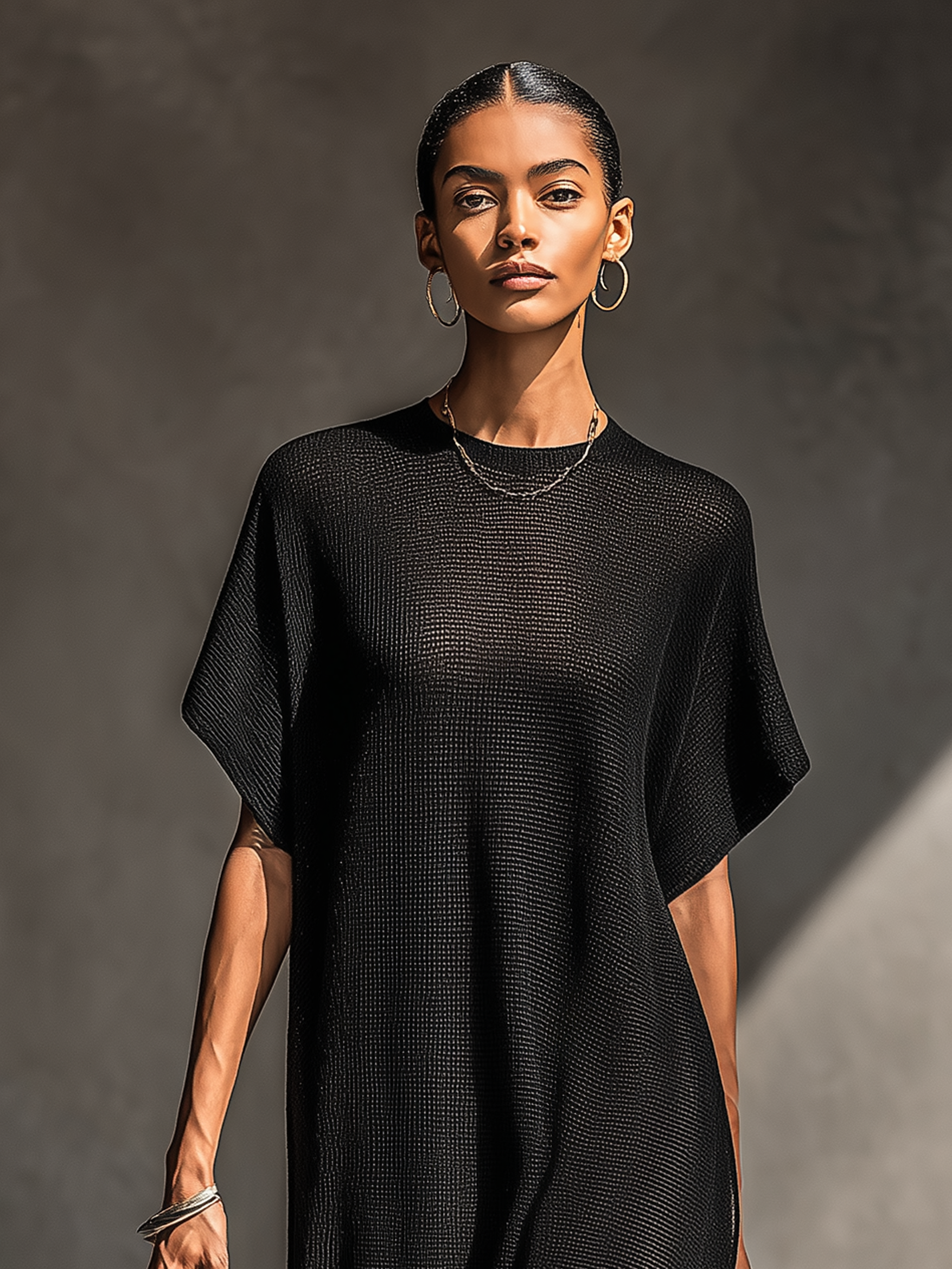 Jane | Sheer Knit Short-sleeved Maxi
