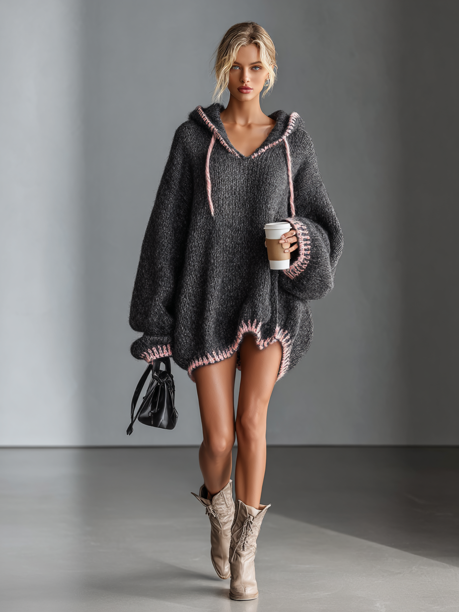 Serena | Loose Hooded Pink Trimmed