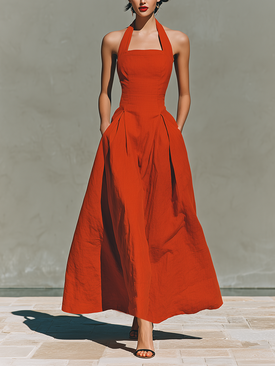 Kate | Red Linen Maxi Dress