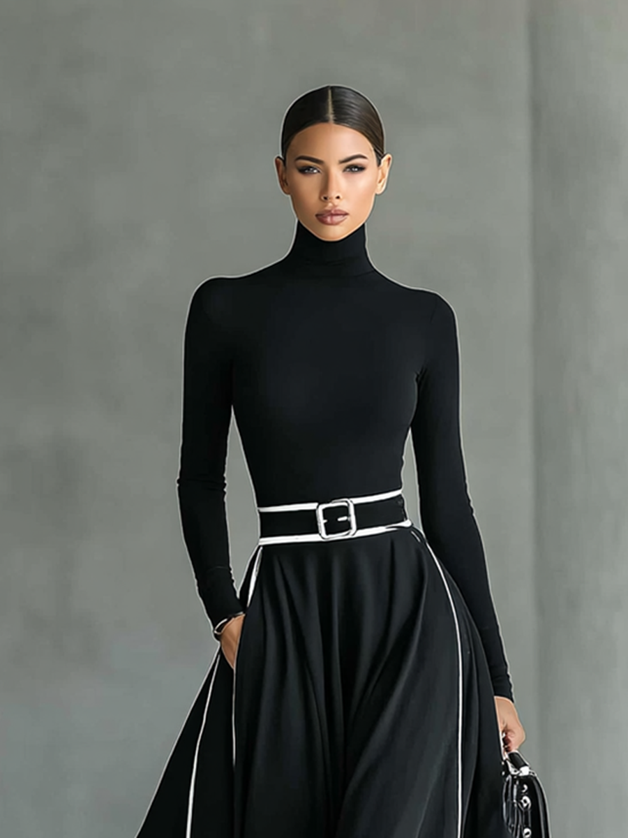 Mara | Black Stitching White Trim