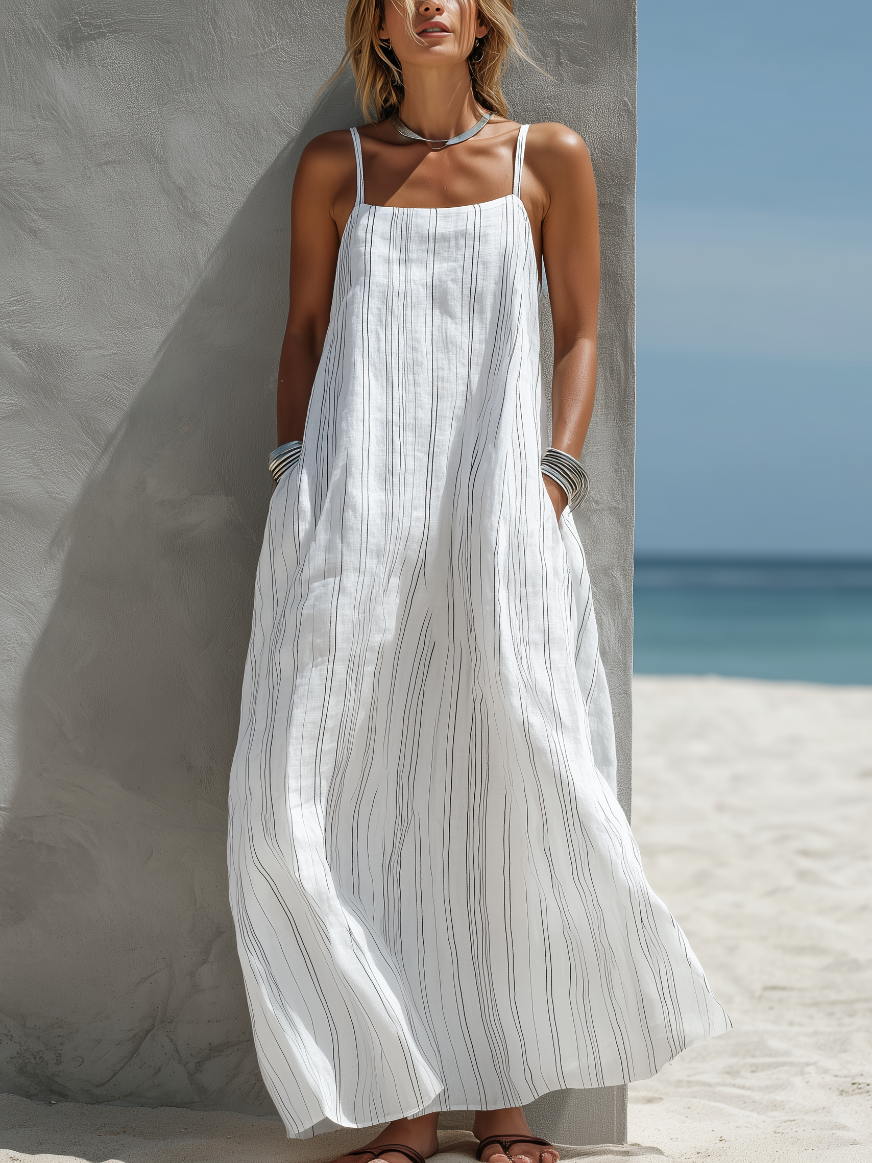 Kaia | Casual White Vertical Striped