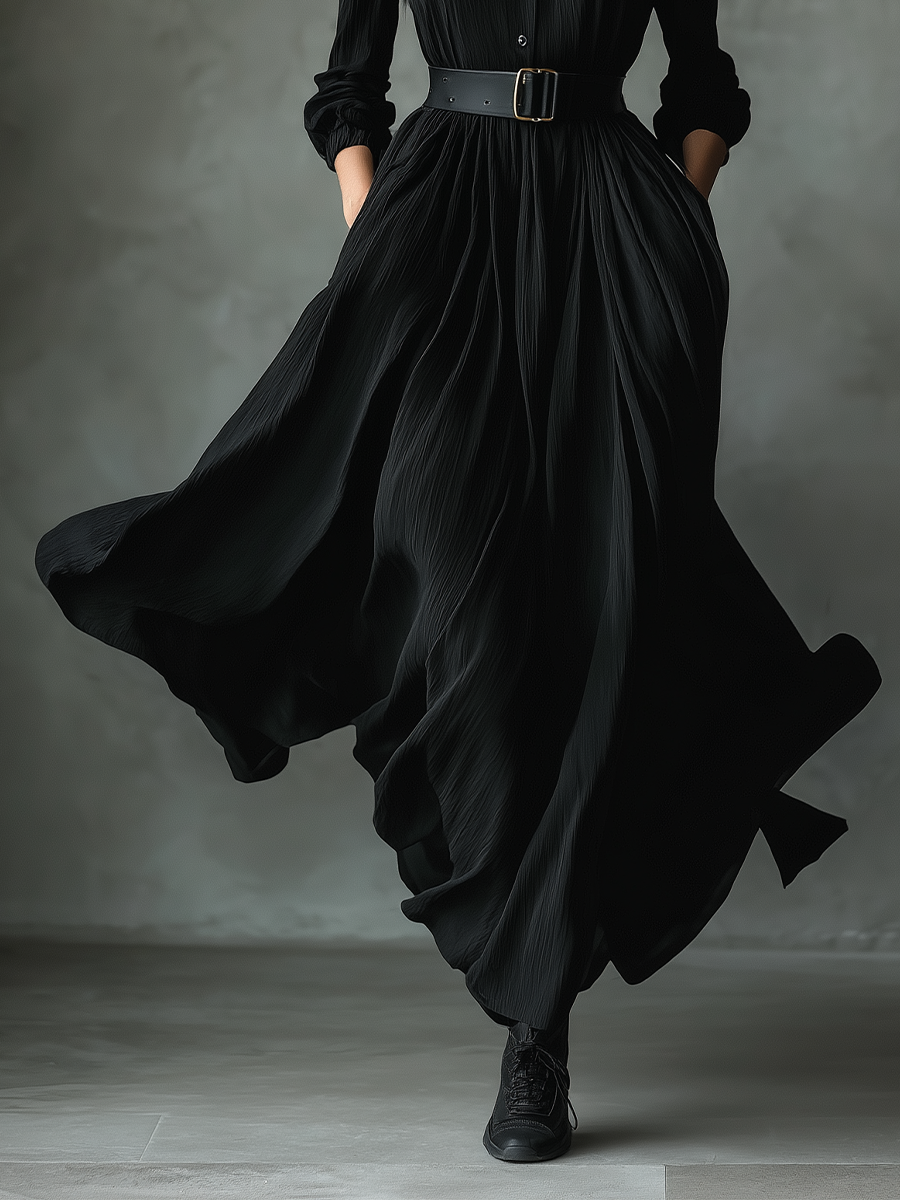 Zara | Black Blend Textured Pleated