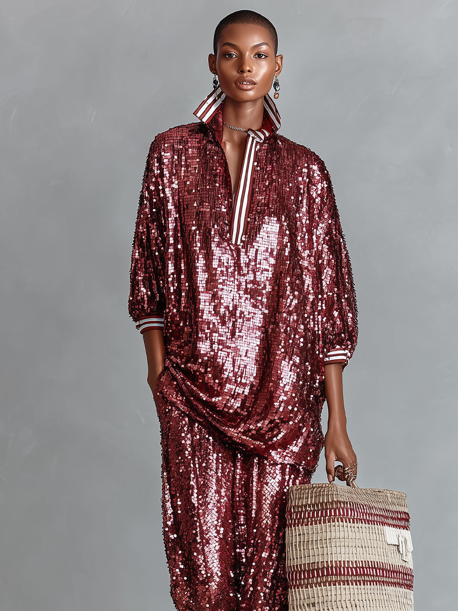 Phoebe | Burgundy Glamorous Sequin Striped