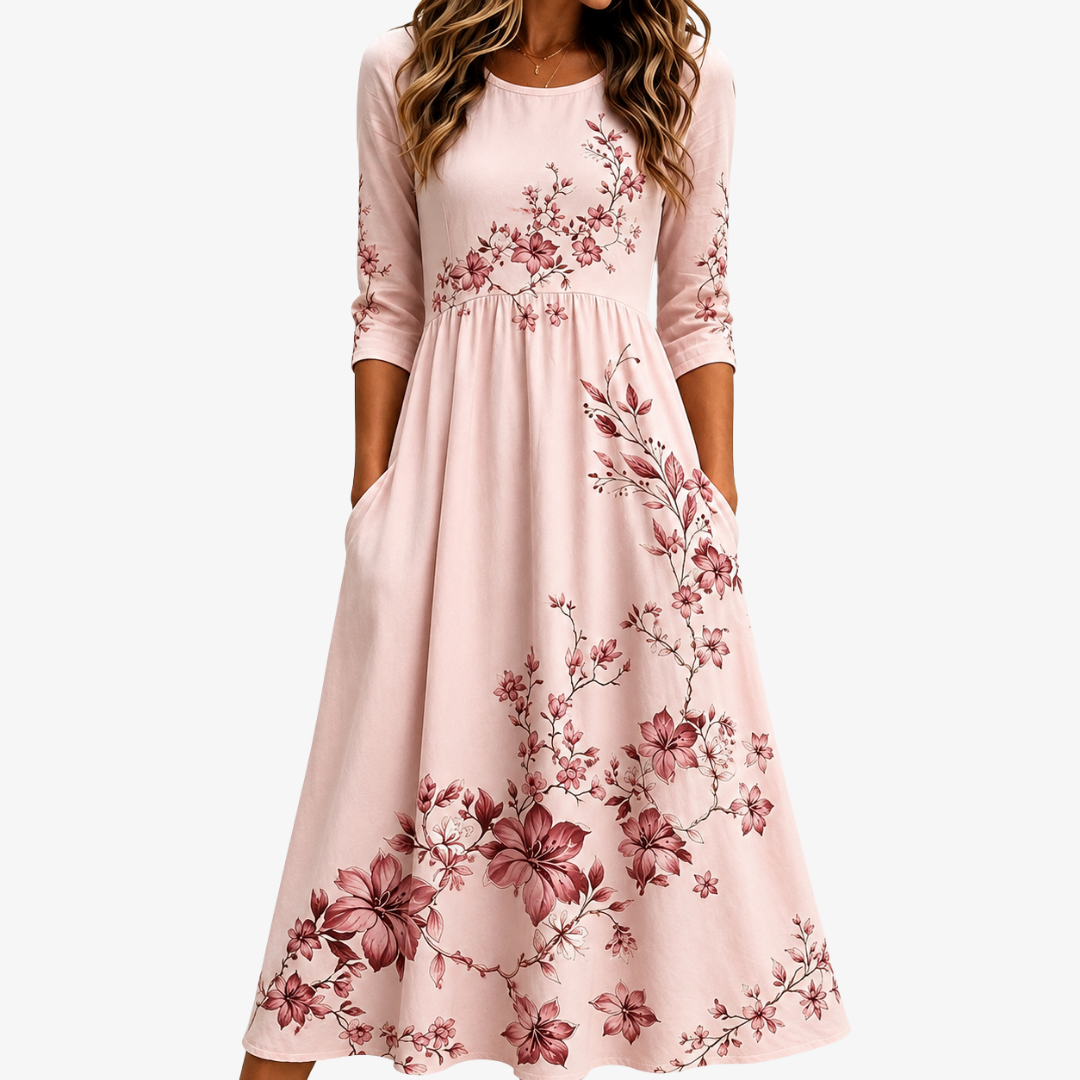 Rose Garden Charm Pocket Midi Dress