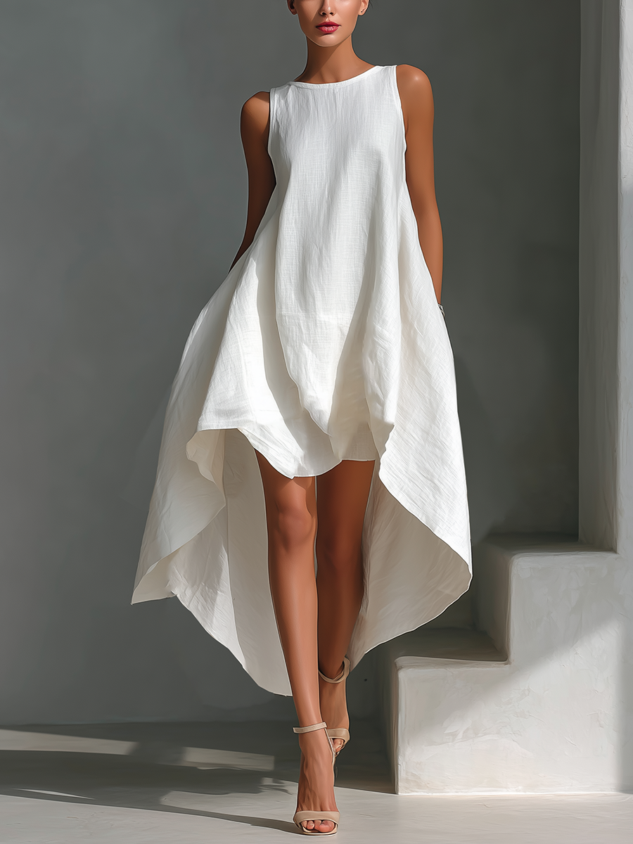 Avery | White Linen Fabric Sleeveless