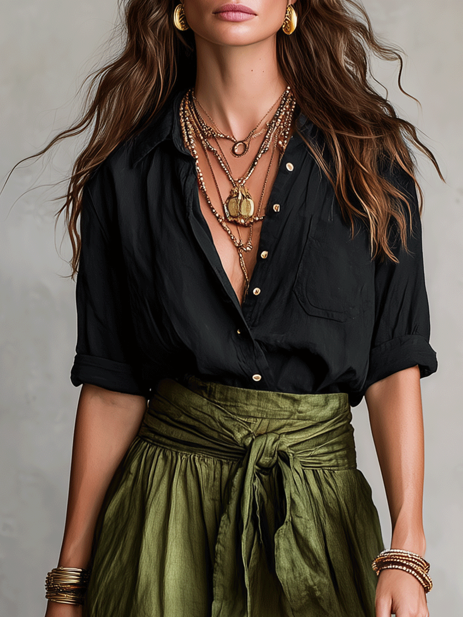 Holly | Satin Midi Skirt & Blouse Set