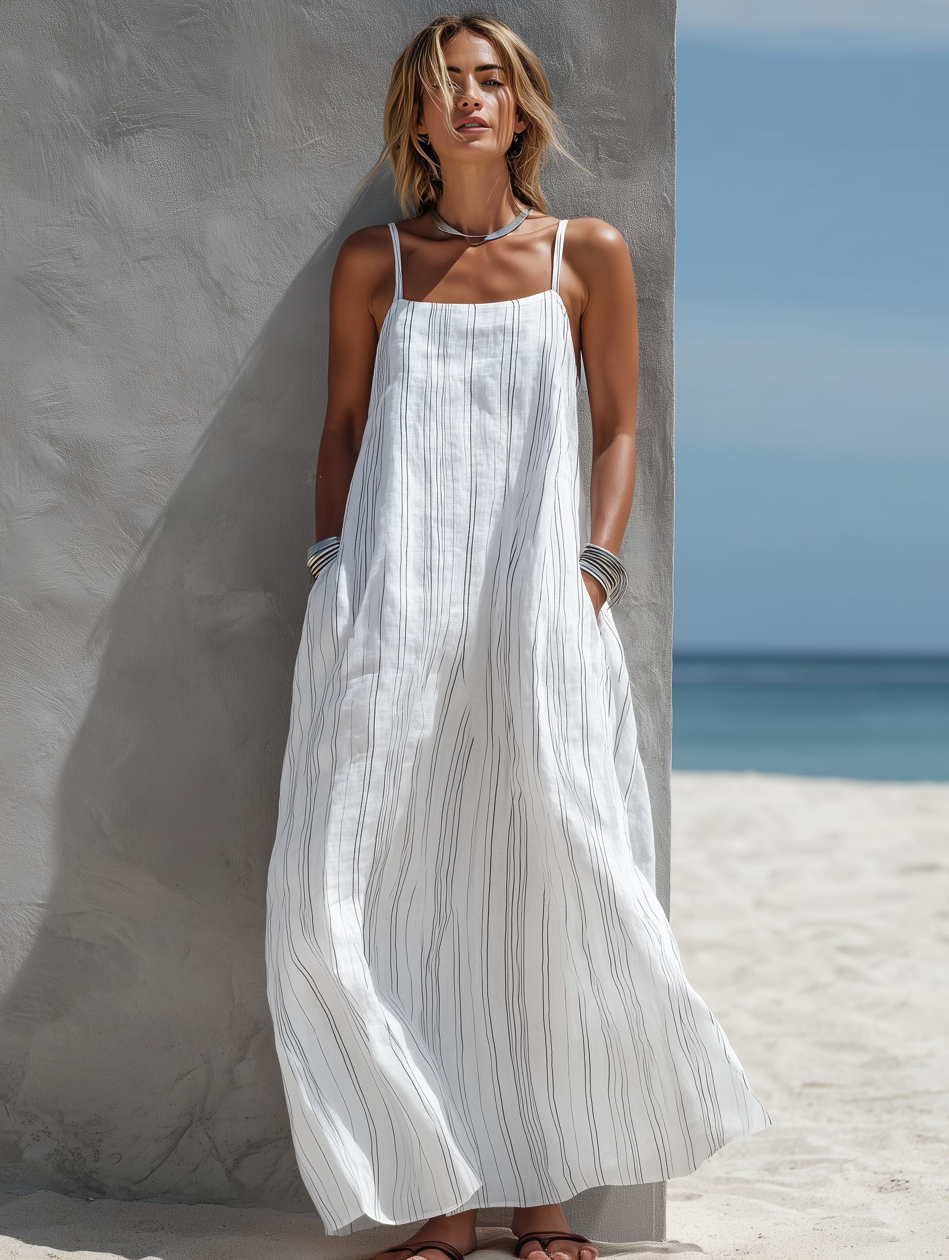 Kaia | Casual White Vertical Striped