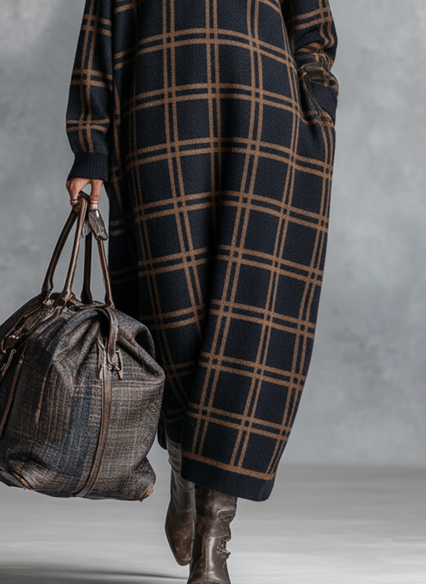 Rose | Loose Plaid Zipper Neck