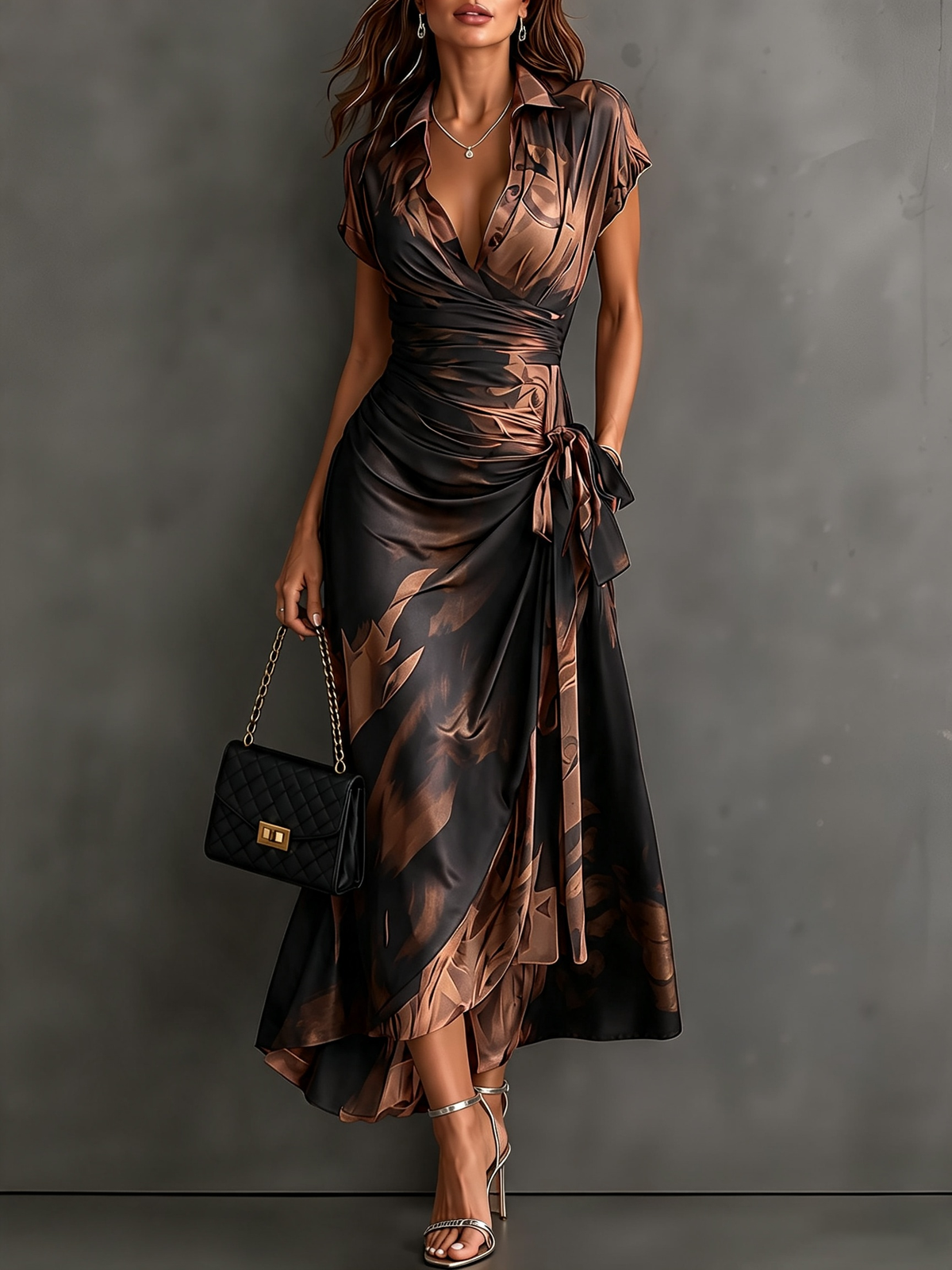 Serena™ Abstract Print Wrap Midi Dress