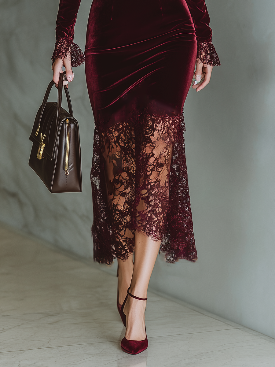 Gabi | Burgundy Velvet Lace Fitted