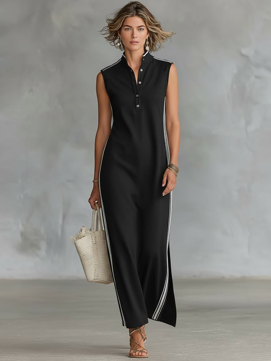 Eden | Athletic-Style Sleeveless Henley Maxi