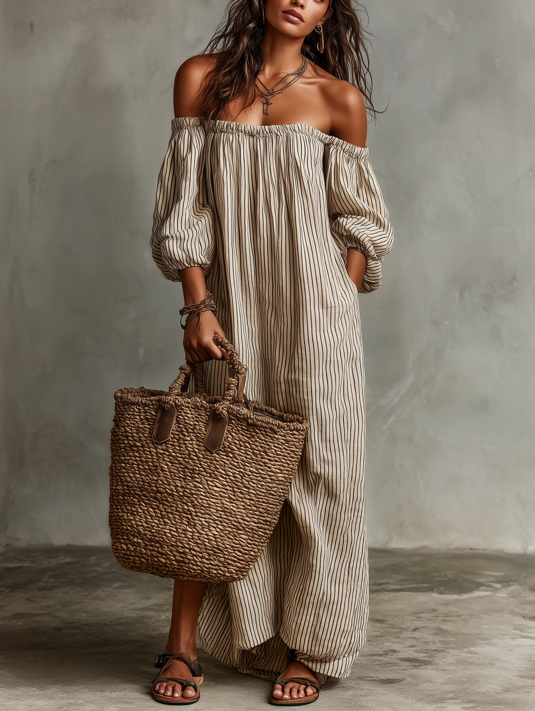 Anna | Vacation Cotton-linen Blend Off-shoulder