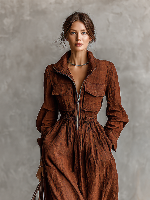 Adele | Cotton Linen Zipper Lapel