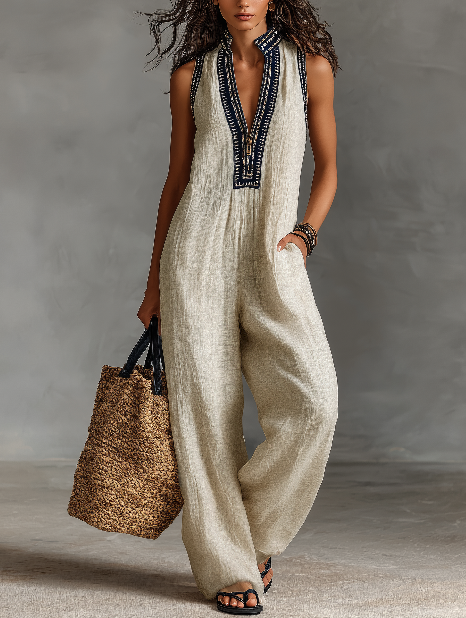 Amy | Linen Blend Sleeveless Jumpsuit